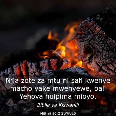 Picture 03 - Mithali 16:2 SWHULB - Njia zote za mtu ni safi kwenye macho yake - Bible Verse Picture