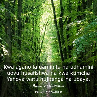 Picture 03 - Mithali 16:6 SWHULB - Kwa agano la uaminifu na udhamini uovu husafishwa - Bible Verse Picture