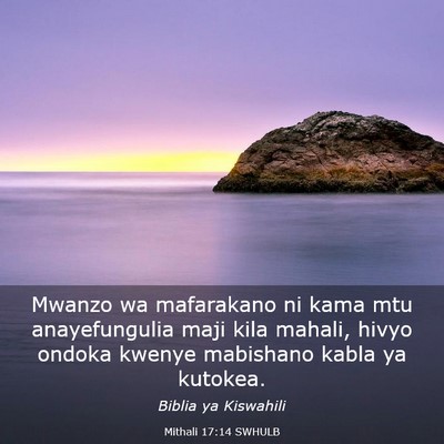 Picture 03 - Mithali 17:14 SWHULB - Mwanzo wa mafarakano ni kama mtu anayefungulia - Bible Verse Picture