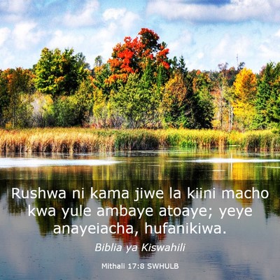 Picture 03 - Mithali 17:8 SWHULB - Rushwa ni kama jiwe la kiini macho kwa yule - Bible Verse Picture
