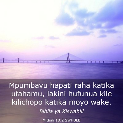Picture 03 - Mithali 18:2 SWHULB - Mpumbavu hapati raha katika ufahamu, lakini - Bible Verse Picture