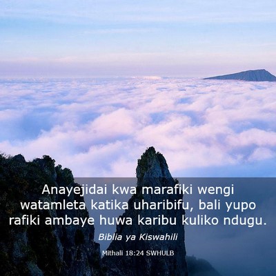 Picture 03 - Mithali 18:24 SWHULB - Anayejidai kwa marafiki wengi watamleta katika - Bible Verse Picture