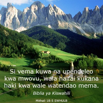 Picture 03 - Mithali 18:5 SWHULB - Si vema kuwa na upendeleo kwa mwovu, wala haifai - Bible Verse Picture