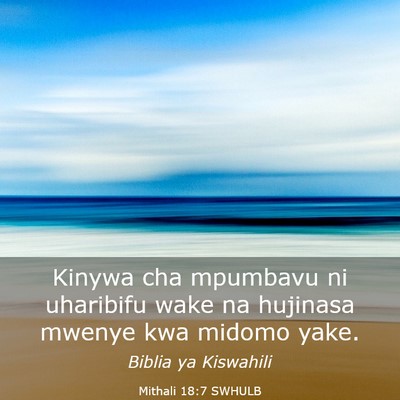 Picture 03 - Mithali 18:7 SWHULB - Kinywa cha mpumbavu ni uharibifu wake na hujinasa - Bible Verse Picture