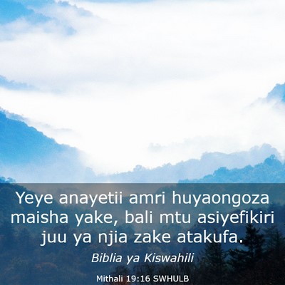 Picture 03 - Mithali 19:16 SWHULB - Yeye anayetii amri huyaongoza maisha yake, bali - Bible Verse Picture