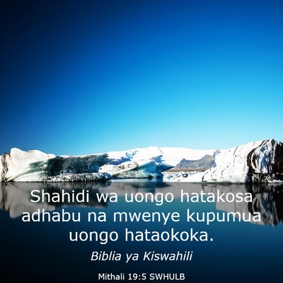 Picture 03 - Mithali 19:5 SWHULB - Shahidi wa uongo hatakosa adhabu na mwenye - Bible Verse Picture