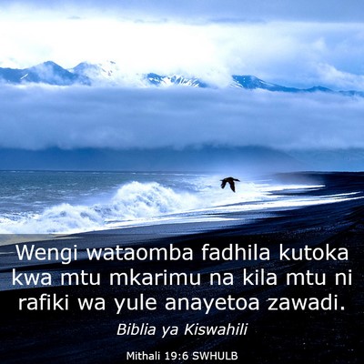 Picture 03 - Mithali 19:6 SWHULB - Wengi wataomba fadhila kutoka kwa mtu mkarimu na - Bible Verse Picture