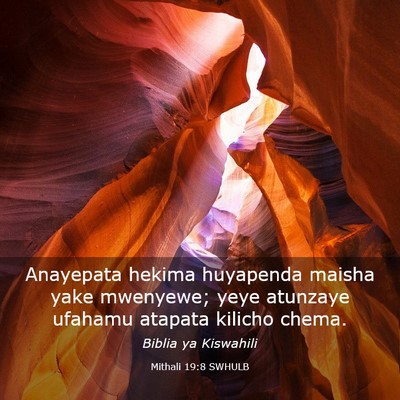 Picture 03 - Mithali 19:8 SWHULB - Anayepata hekima huyapenda maisha yake mwenyewe; - Bible Verse Picture