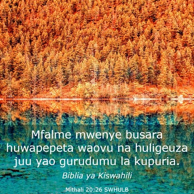 Picture 03 - Mithali 20:26 SWHULB - Mfalme mwenye busara huwapepeta waovu na - Bible Verse Picture