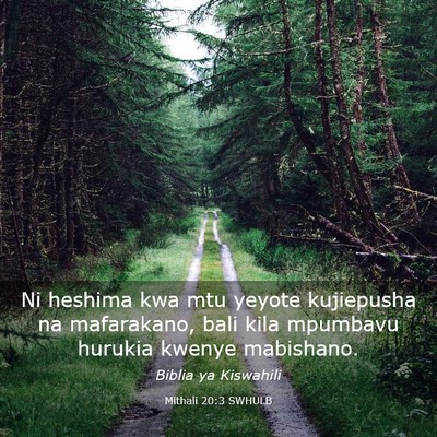 Picture 03 - Mithali 20:3 SWHULB - Ni heshima kwa mtu yeyote kujiepusha na - Bible Verse Picture