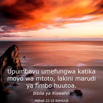 Picture 03 - Mithali 22:15 SWHULB - Upumbavu umefungwa katika moyo wa mtoto, lakini - Bible Verse Picture
