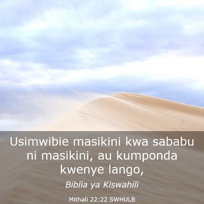 Picture 03 - Mithali 22:22 SWHULB - Usimwibie masikini kwa sababu ni masikini, au - Bible Verse Picture