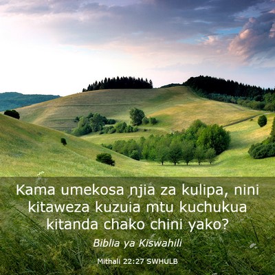 Picture 03 - Mithali 22:27 SWHULB - Kama umekosa njia za kulipa, nini kitaweza kuzuia - Bible Verse Picture
