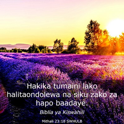 Picture 03 - Mithali 23:18 SWHULB - Hakika tumaini lako halitaondolewa na siku zako - Bible Verse Picture
