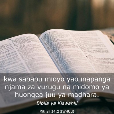 Picture 03 - Mithali 24:2 SWHULB - kwa sababu mioyo yao inapanga njama za vurugu na - Bible Verse Picture