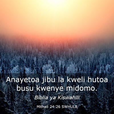 Picture 03 - Mithali 24:26 SWHULB - Anayetoa jibu la kweli hutoa busu kwenye - Bible Verse Picture