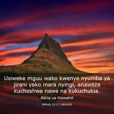 Picture 03 - Mithali 25:17 SWHULB - Usiweke mguu wako kwenye nyumba ya jirani yako - Bible Verse Picture
