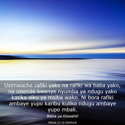 Picture 03 - Mithali 27:10 SWHULB - Usimwache rafiki yako na rafiki wa baba yako, na - Bible Verse Picture