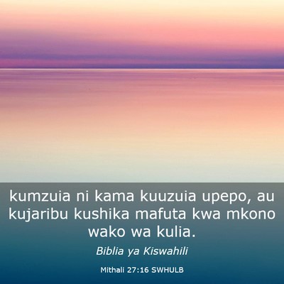 Picture 03 - Mithali 27:16 SWHULB - kumzuia ni kama kuuzuia upepo, au kujaribu - Bible Verse Picture