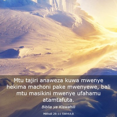 Picture 03 - Mithali 28:11 SWHULB - Mtu tajiri anaweza kuwa mwenye hekima machoni - Bible Verse Picture