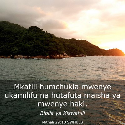 Picture 03 - Mithali 29:10 SWHULB - Mkatili humchukia mwenye ukamilifu na hutafuta - Bible Verse Picture