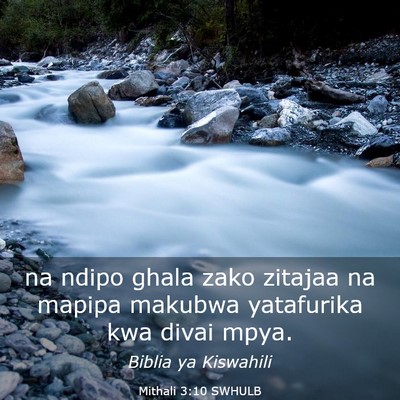 Picture 03 - Mithali 3:10 SWHULB - na ndipo ghala zako zitajaa na mapipa makubwa - Bible Verse Picture
