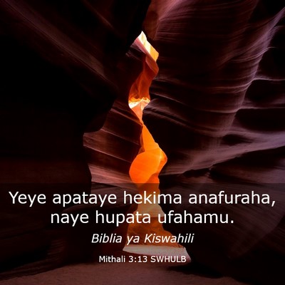 Picture 03 - Mithali 3:13 SWHULB - Yeye apataye hekima anafuraha, naye hupata - Bible Verse Picture
