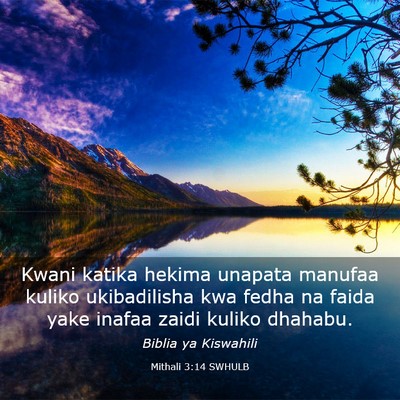 Picture 03 - Mithali 3:14 SWHULB - Kwani katika hekima unapata manufaa kuliko - Bible Verse Picture