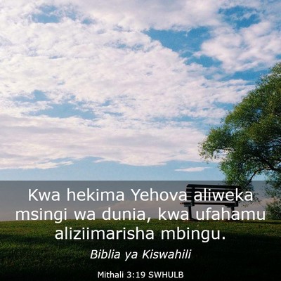 Picture 03 - Mithali 3:19 SWHULB - Kwa hekima Yehova aliweka msingi wa dunia, kwa - Bible Verse Picture