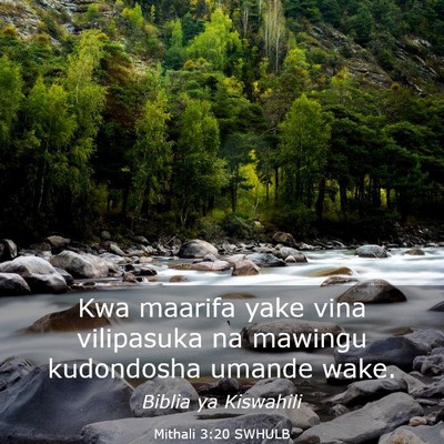 Picture 03 - Mithali 3:20 SWHULB - Kwa maarifa yake vina vilipasuka na mawingu - Bible Verse Picture