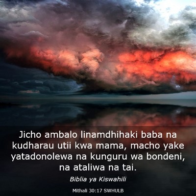 Picture 03 - Mithali 30:17 SWHULB - Jicho ambalo linamdhihaki baba na kudharau utii - Bible Verse Picture