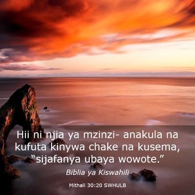Picture 03 - Mithali 30:20 SWHULB - Hii ni njia ya mzinzi- anakula na kufuta kinywa - Bible Verse Picture