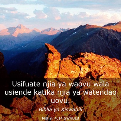 Picture 03 - Mithali 4:14 SWHULB - Usifuate njia ya waovu wala usiende katika njia - Bible Verse Picture