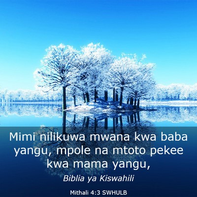Picture 03 - Mithali 4:3 SWHULB - Mimi nilikuwa mwana kwa baba yangu, mpole na - Bible Verse Picture