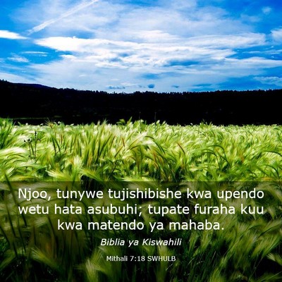 Picture 03 - Mithali 7:18 SWHULB - Njoo, tunywe tujishibishe kwa upendo wetu hata - Bible Verse Picture