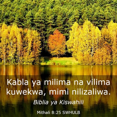 Picture 03 - Mithali 8:25 SWHULB - Kabla ya milima na vilima kuwekwa, mimi - Bible Verse Picture