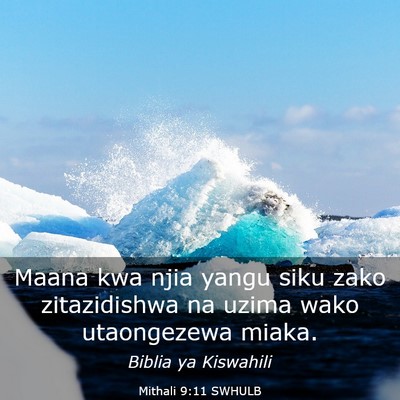 Picture 03 - Mithali 9:11 SWHULB - Maana kwa njia yangu siku zako zitazidishwa na - Bible Verse Picture