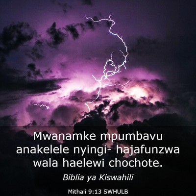 Picture 03 - Mithali 9:13 SWHULB - Mwanamke mpumbavu anakelele nyingi- hajafunzwa - Bible Verse Picture