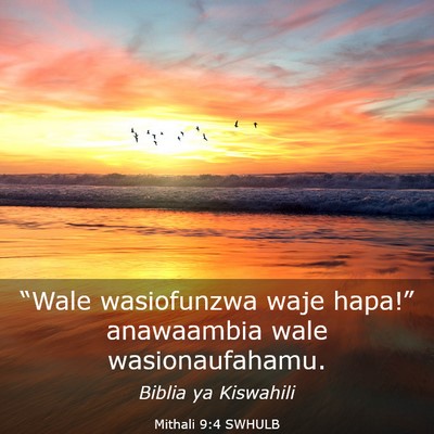 Picture 03 - Mithali 9:4 SWHULB - “Wale wasiofunzwa waje hapa!” anawaambia wale - Bible Verse Picture