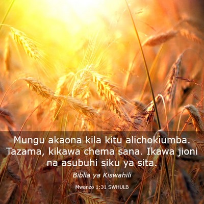 Picture 03 - Mwanzo 1:31 SWHULB - Mungu akaona kila kitu alichokiumba. Tazama, - Bible Verse Picture