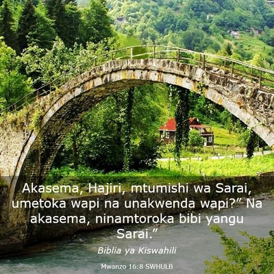 Picture 03 - Mwanzo 16:8 SWHULB - Akasema, Hajiri, mtumishi wa Sarai, umetoka wapi - Bible Verse Picture