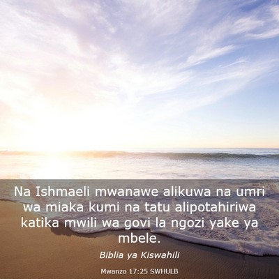 Picture 03 - Mwanzo 17:25 SWHULB - Na Ishmaeli mwanawe alikuwa na umri wa miaka kumi - Bible Verse Picture