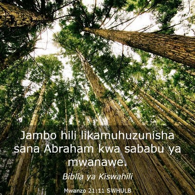 Picture 03 - Mwanzo 21:11 SWHULB - Jambo hili likamuhuzunisha sana Abraham kwa - Bible Verse Picture