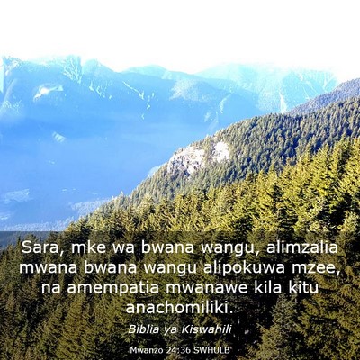 Picture 03 - Mwanzo 24:36 SWHULB - Sara, mke wa bwana wangu, alimzalia mwana bwana - Bible Verse Picture
