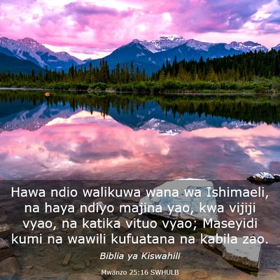 Picture 03 - Mwanzo 25:16 SWHULB - Hawa ndio walikuwa wana wa Ishimaeli, na haya - Bible Verse Picture