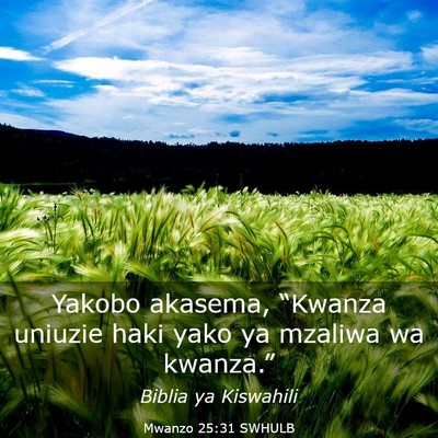 Picture 03 - Mwanzo 25:31 SWHULB - Yakobo akasema, “Kwanza uniuzie haki yako ya - Bible Verse Picture