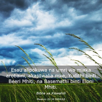 Picture 03 - Mwanzo 26:34 SWHULB - Esau alipokuwa na umri wa miaka arobaini, - Bible Verse Picture