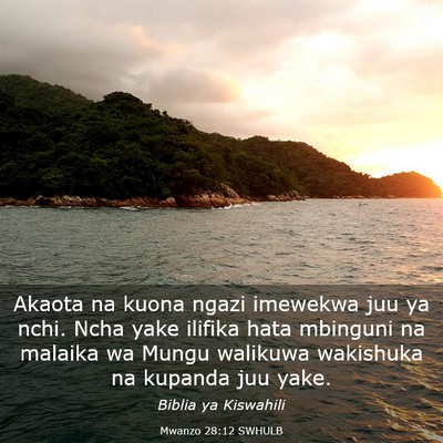 Picture 03 - Mwanzo 28:12 SWHULB - Akaota na kuona ngazi imewekwa juu ya nchi. Ncha - Bible Verse Picture