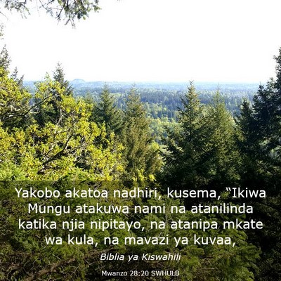 Picture 03 - Mwanzo 28:20 SWHULB - Yakobo akatoa nadhiri, kusema, “Ikiwa Mungu - Bible Verse Picture