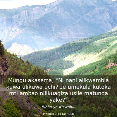 Picture 03 - Mwanzo 3:11 SWHULB - Mungu akasema, “Ni nani alikwambia kuwa ulikuwa - Bible Verse Picture